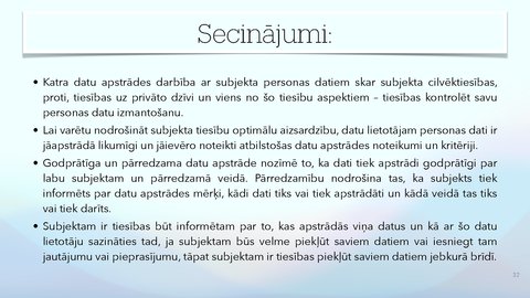 Презентация 'Fizisko personu datu apstrādes likums', 32.