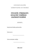 Реферат 'Finanšu pārskatu analīze vadības grāmatvedībā', 1.