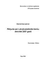 Конспект 'Pētījums par Latvijā piedāvāto banku aktivitāti 2007.gadā', 1.