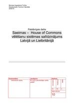 Эссе 'Saeimas – House of Commons vēlēšanu sistēmas salīdzinājums Latvijā un Lielbritān', 1.