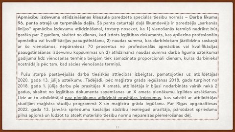 Презентация 'Vienošanās par profesionālo apmācību juridiskā kvalifikācija', 11.