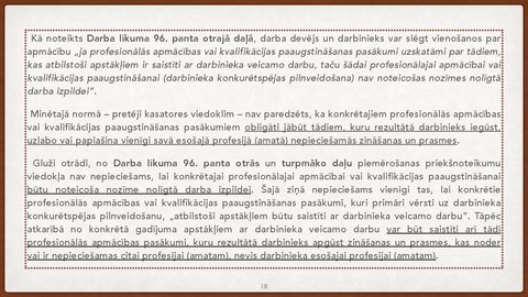 Презентация 'Vienošanās par profesionālo apmācību juridiskā kvalifikācija', 18.