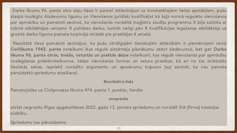 Презентация 'Vienošanās par profesionālo apmācību juridiskā kvalifikācija', 20.