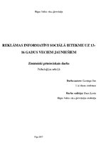 Реферат 'Reklāmas informatīvi sociālā ietekme uz 13-16 gadus veciem jauniešiem', 1.