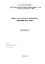 Реферат 'Investīcijas akciju vērtspapīros, to riski un ienesīgums', 1.