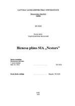 Бизнес план 'SIA "Nestors"', 1.