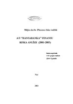 Реферат 'AS "Hansabanka" finanšu riska analīze (2001.-2003.)', 1.