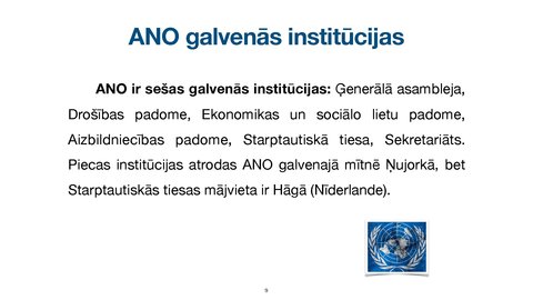 Презентация 'Apvienoto Nāciju Organizācijas
tiesiskais statuss un kompetence', 9.