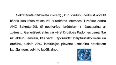Презентация 'Apvienoto Nāciju Organizācijas
tiesiskais statuss un kompetence', 22.
