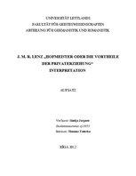 Реферат 'J.M.R.Lenz "Hofmeister oder die Vortheile der Privaterziehung". Interpretation', 1.