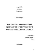 Дипломная 'English-Latvian-Russian Equivalence of Proverbs that Contain the Names of Animal', 2.