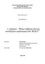 Реферат 'Riska vadīšanas procesa novērtējums uzņēmumam SIA "KOLS"', 1.