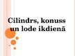 Презентация 'Cilindrs, konuss un lode ikdienā', 1.