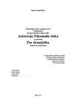 Конспект 'Aristotelis "Nikomaha ētika". 9.grāmatas "Par draudzību" analīze un secinājumi', 1.
