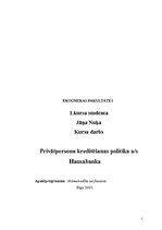 Реферат 'Privātpersonu kreditēšanas politika AS "Hansabanka"', 1.