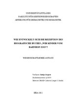 Реферат 'Wie Entwickelt sich die Rezeption des Biografische Buches "Wir kinder vom Bahnho', 1.