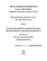 Конспект 'Itālijas ekonomiskās attīstības īpatnības pēckara periodā un mūsdienu perspektīv', 1.