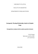 Эссе 'Syntagmatic Meaning Relationship Analysis in Popular Songs', 1.